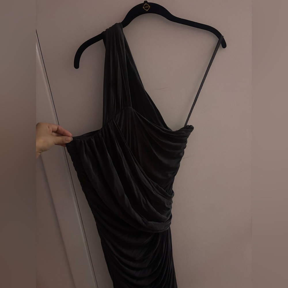 One Shoulder Bodycon Ruched Dress Slate
Gray 
All Saints Emile Size 6